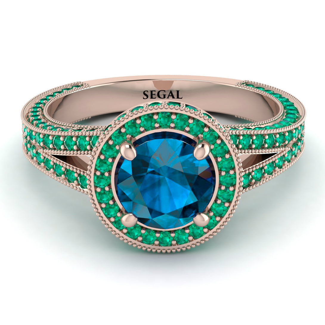 Milgrain Round Blue Topaz Engagement Ring - Payton No. 505