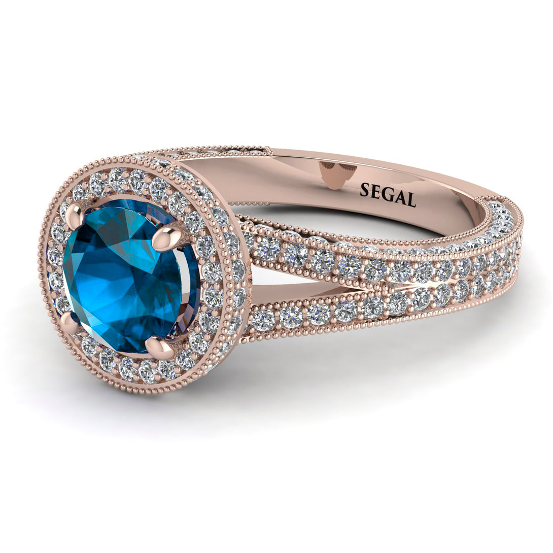 Milgrain Round Blue Topaz Engagement Ring - Payton No. 502