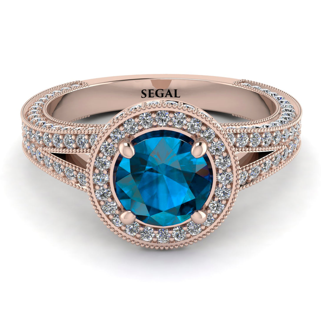 Milgrain Round Blue Topaz Engagement Ring - Payton No. 502