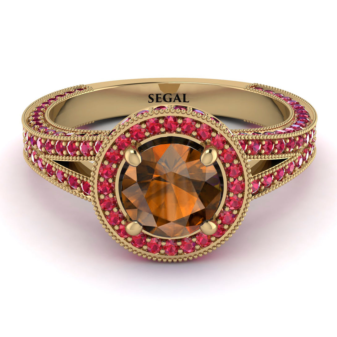 Milgrain Round Brown Diamond Engagement Ring - Payton No. 1110