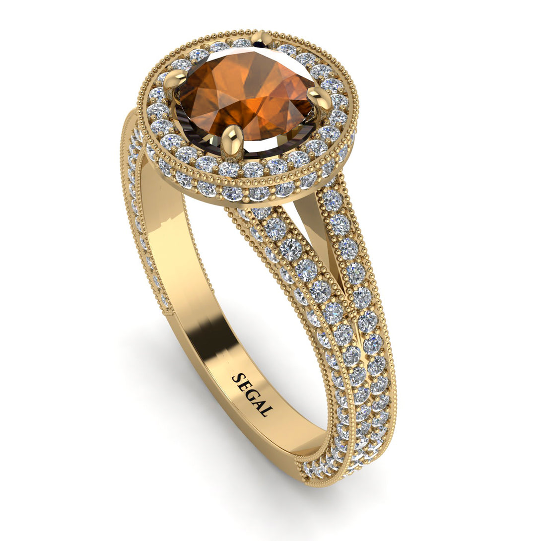 Milgrain Round Brown Diamond Engagement Ring - Payton No. 1101