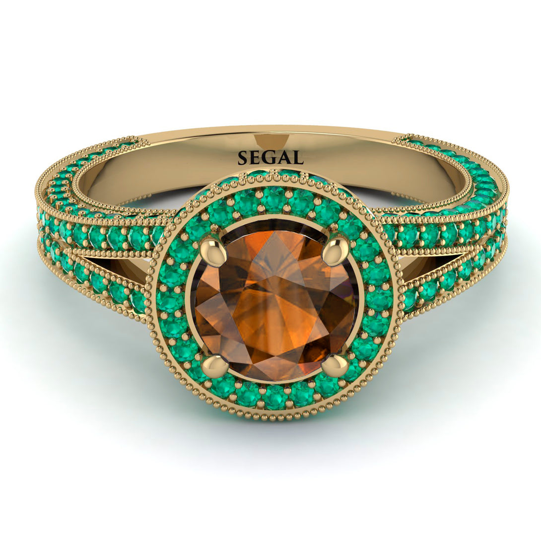 Milgrain Round Brown Diamond Engagement Ring - Payton No. 1104