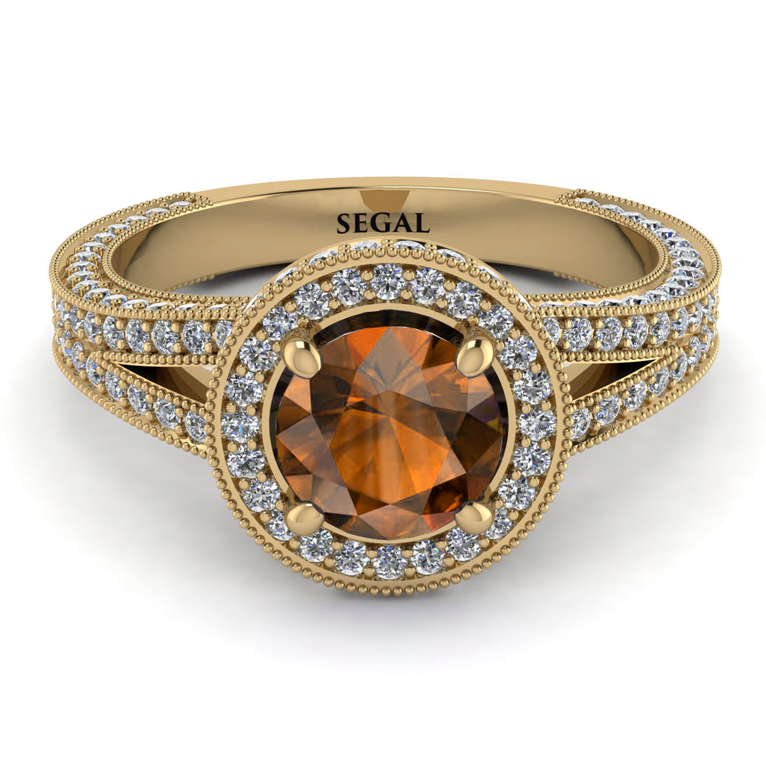 Milgrain Round Brown Diamond Engagement Ring - Payton No. 1101