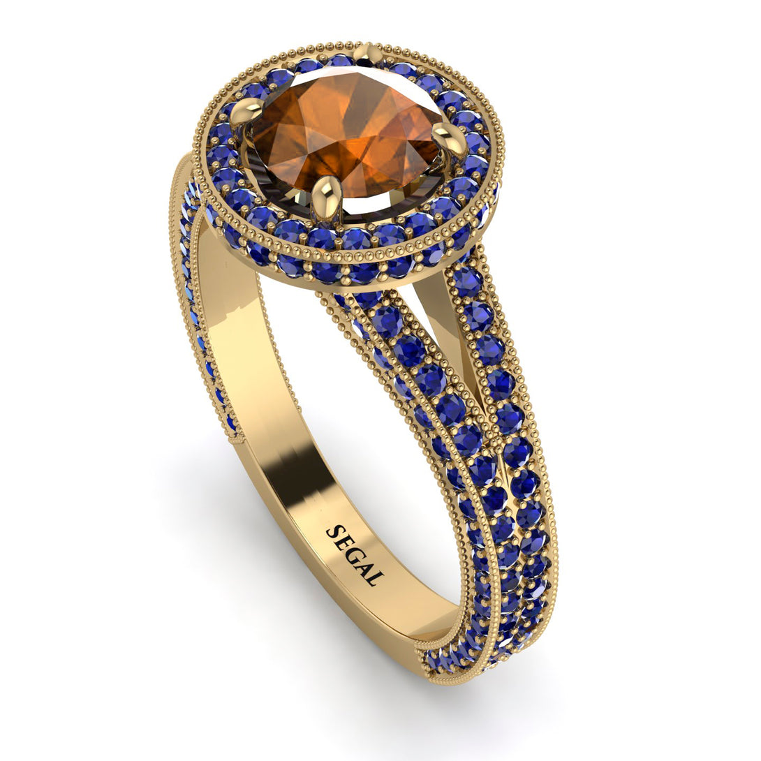 Milgrain Round Brown Diamond Engagement Ring - Payton No. 1113