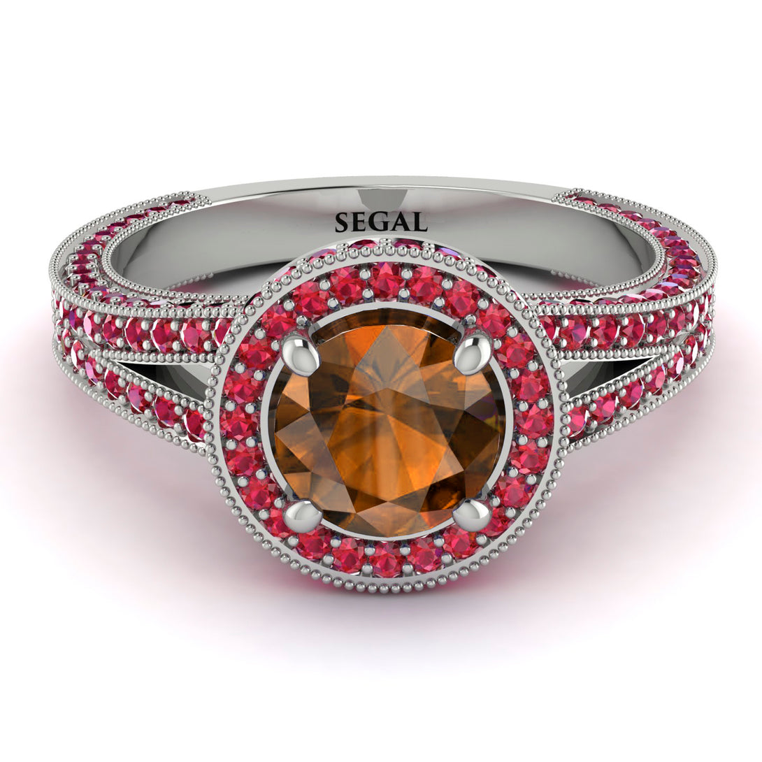 Milgrain Round Brown Diamond Engagement Ring - Payton No. 1112