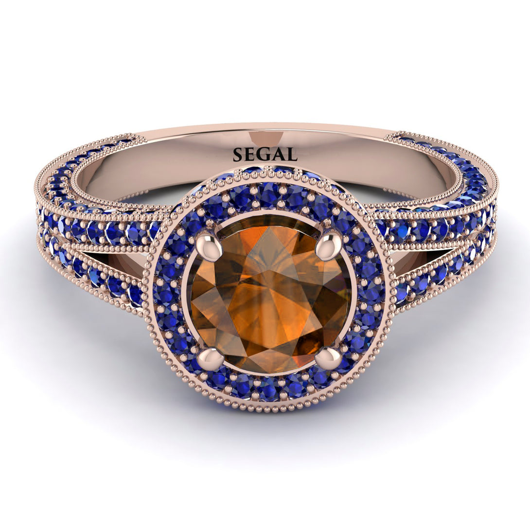 Milgrain Round Brown Diamond Engagement Ring - Payton No. 1114