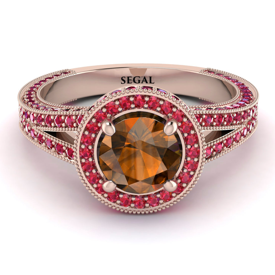 Milgrain Round Brown Diamond Engagement Ring - Payton No. 1111