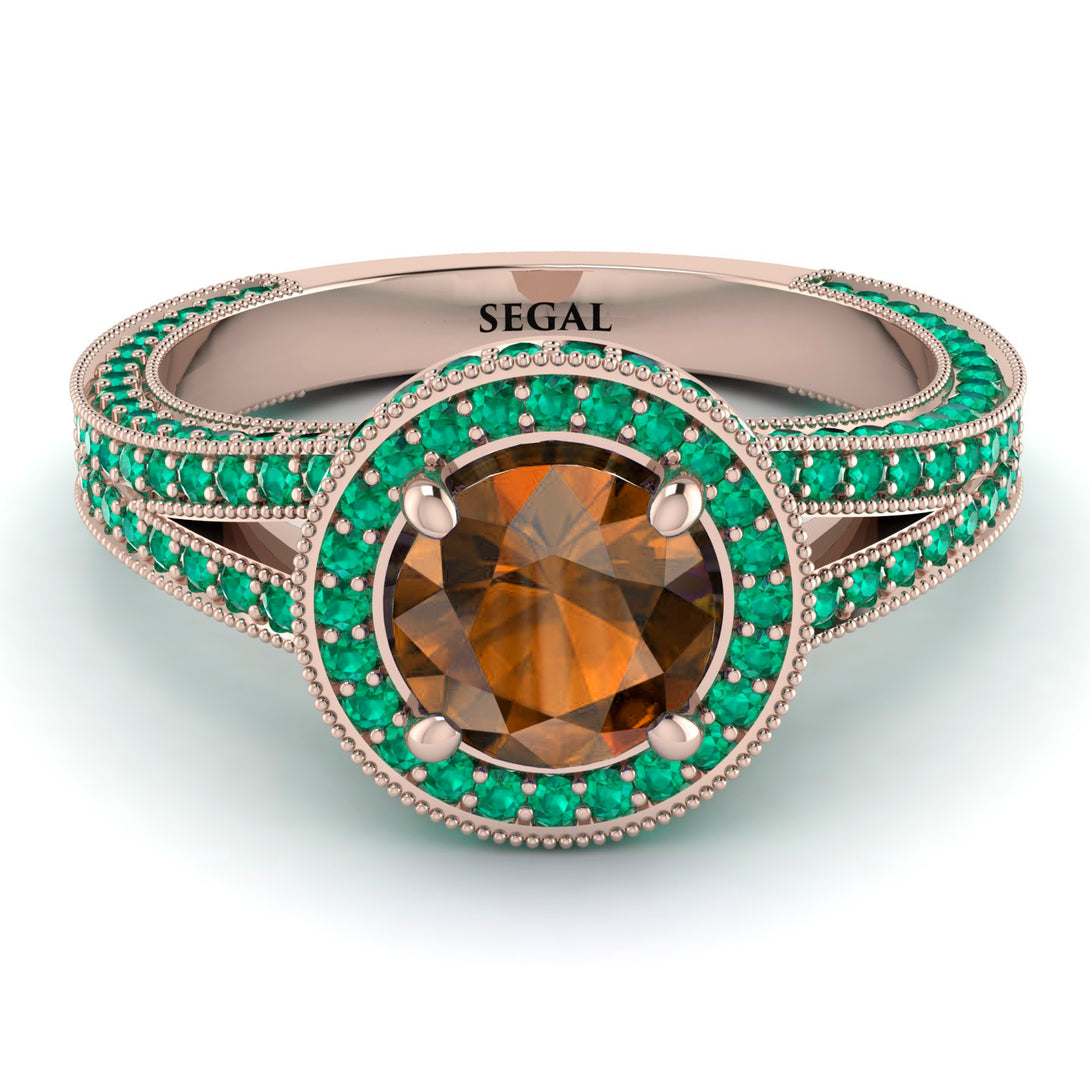Milgrain Round Brown Diamond Engagement Ring - Payton No. 1105