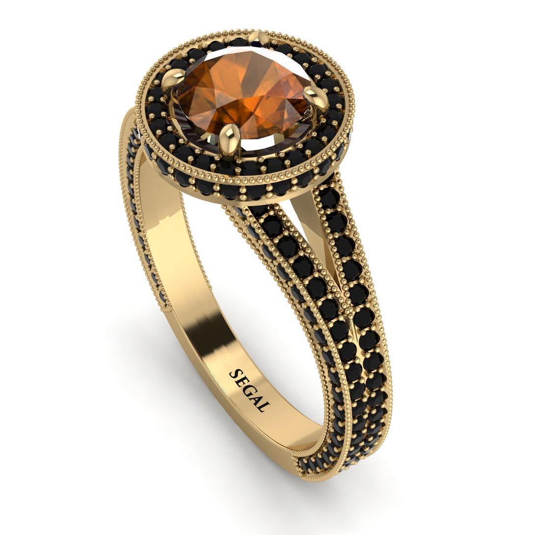 Milgrain Round Brown Diamond Engagement Ring - Payton No. 1107