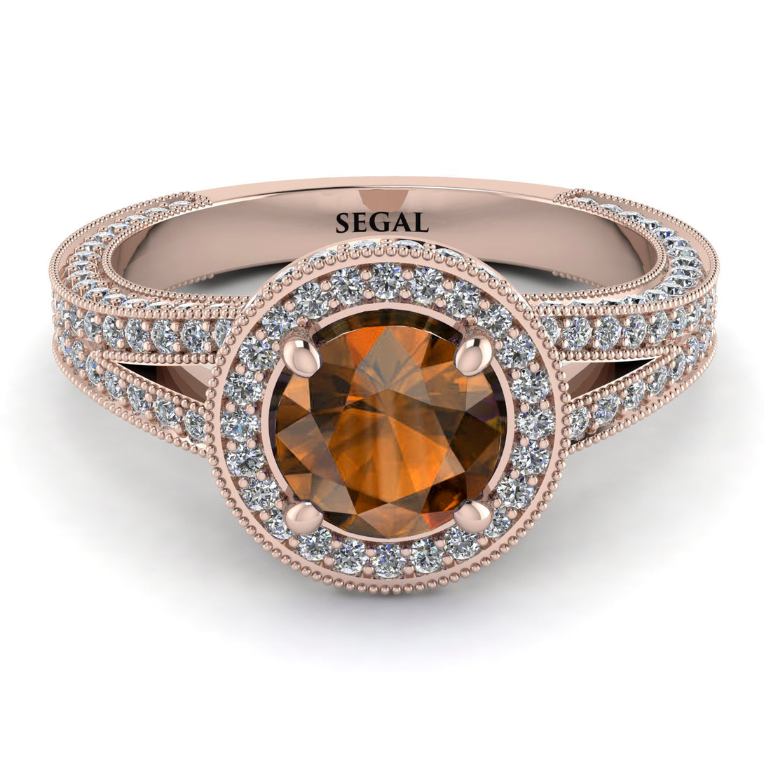 Milgrain Round Brown Diamond Engagement Ring - Payton No. 1102