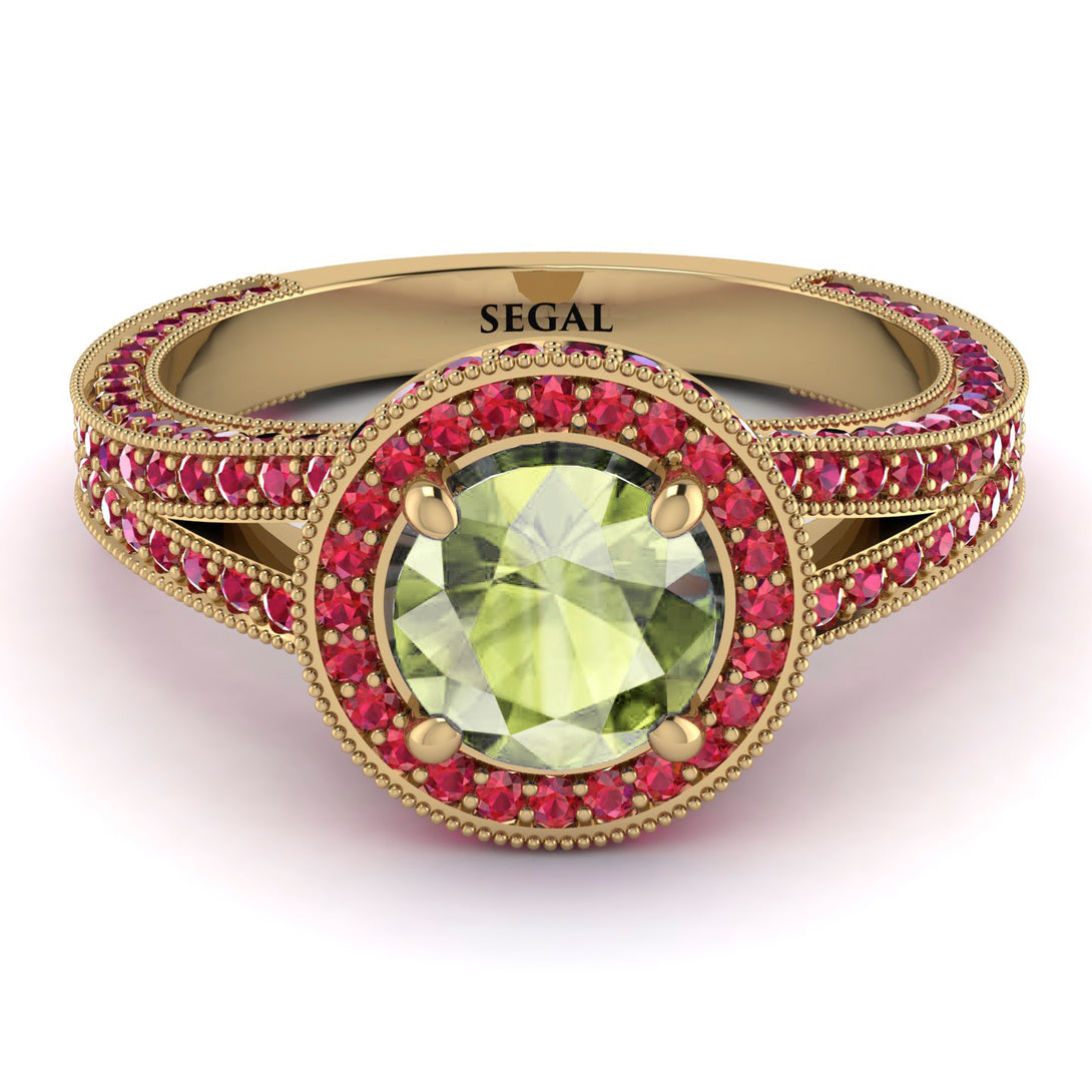 Milgrain Round Peridot Engagement Ring - Payton No. 710