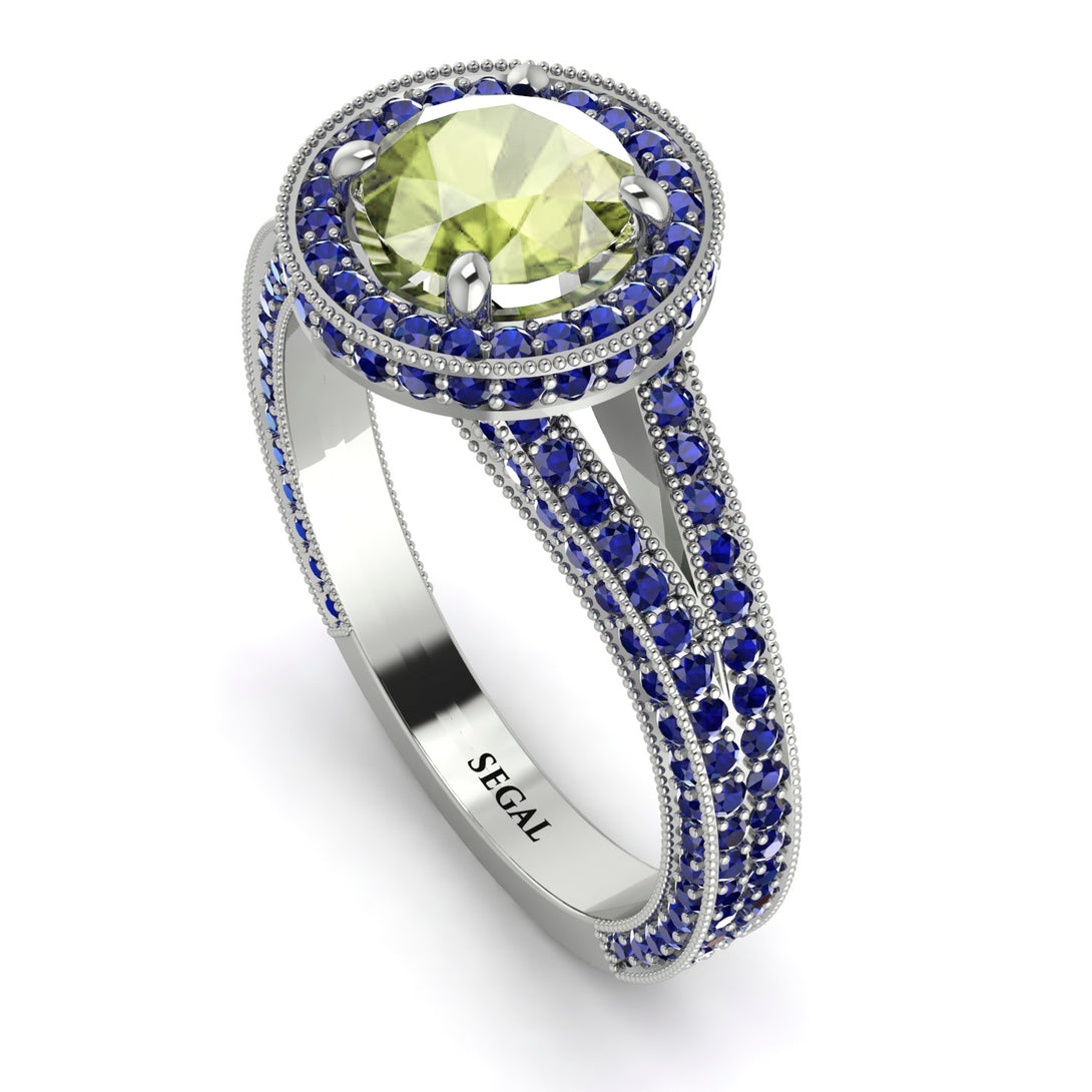 Milgrain Round Peridot Engagement Ring - Payton No. 715