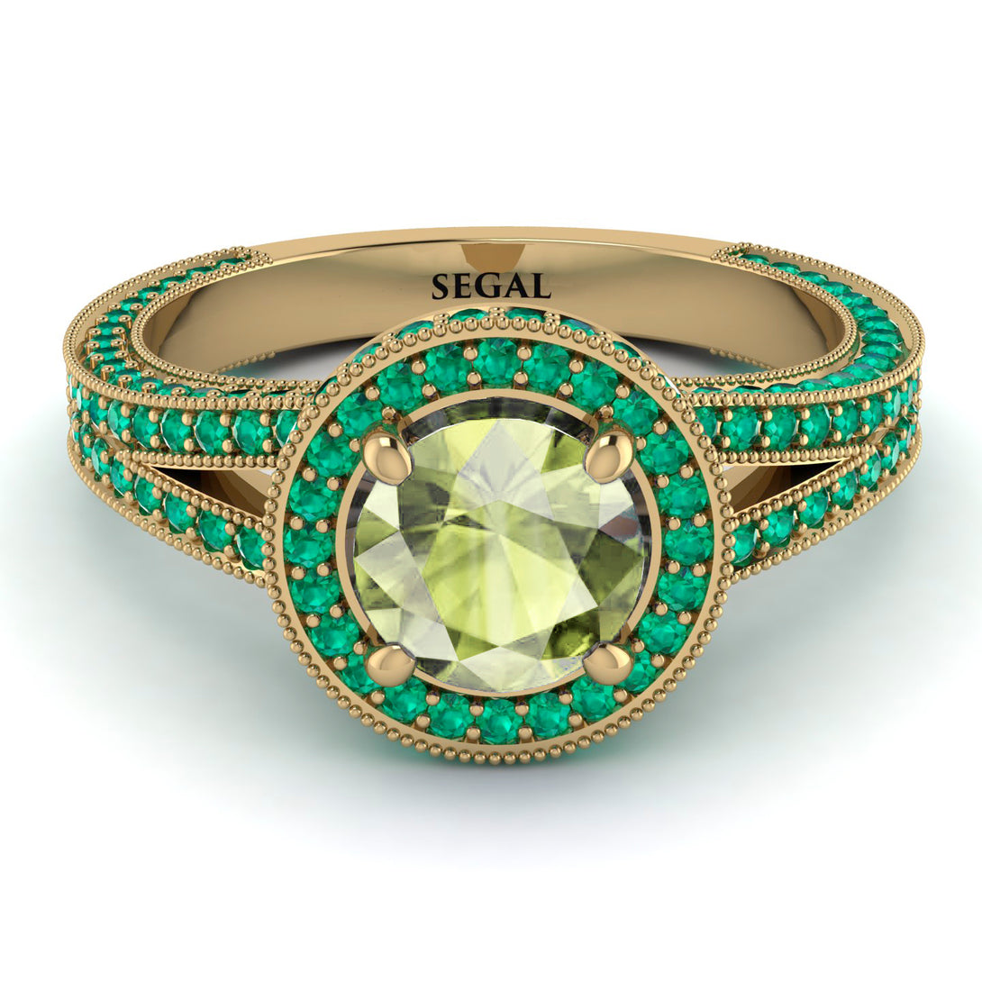 Milgrain Round Peridot Engagement Ring - Payton No. 704