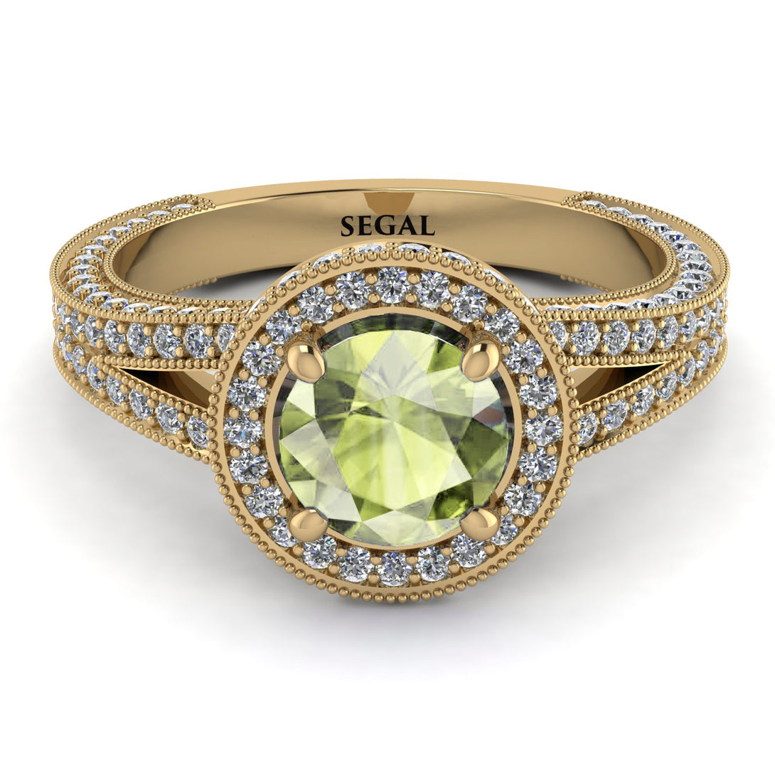 Milgrain Round Peridot Engagement Ring - Payton No. 701