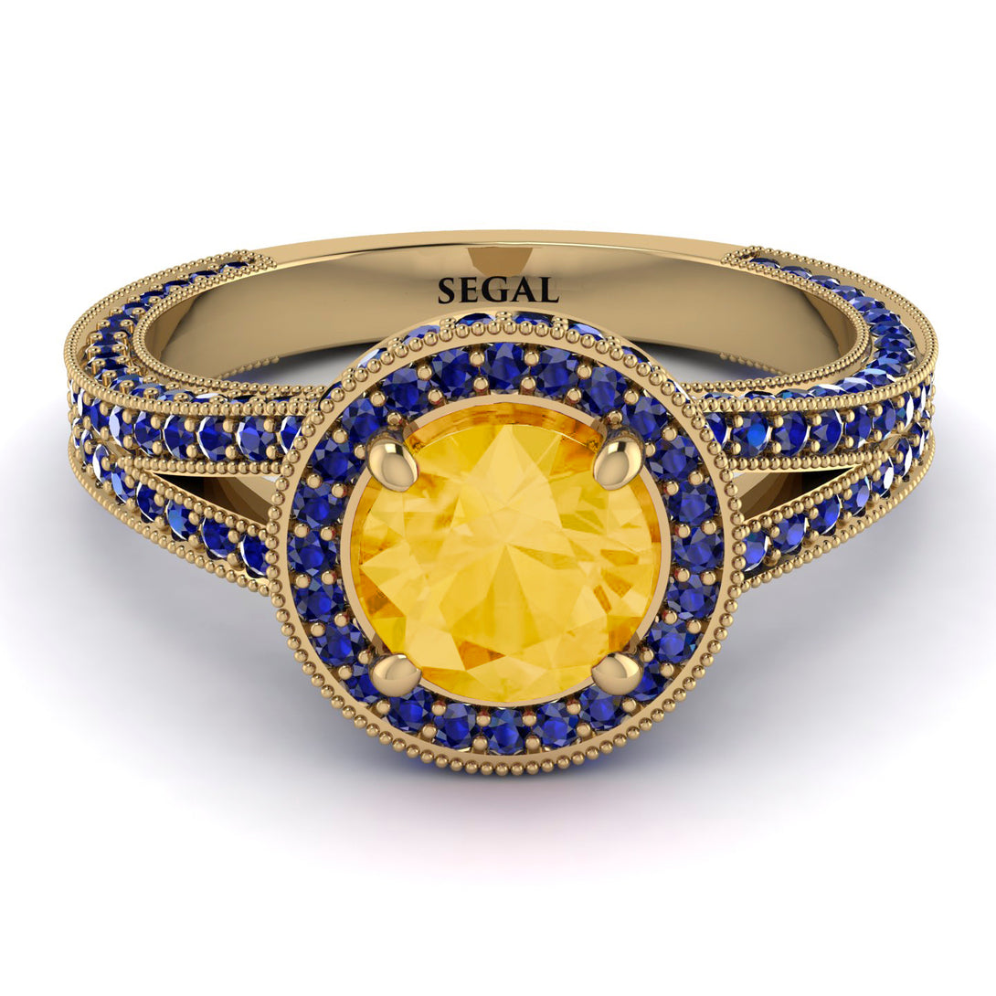 Milgrain Round Citrine Engagement Ring - Payton No. 613