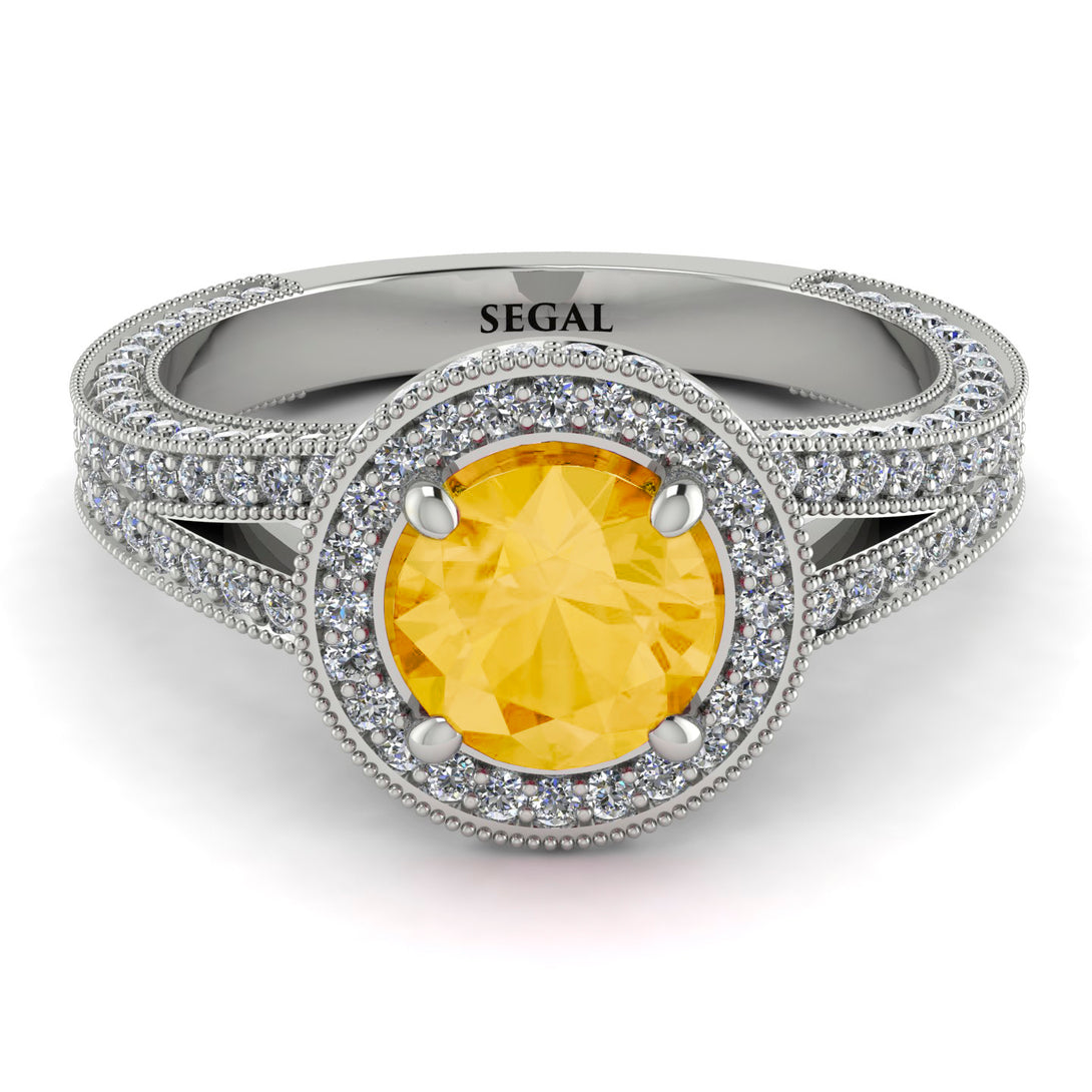 Milgrain Round Citrine Engagement Ring - Payton No. 603