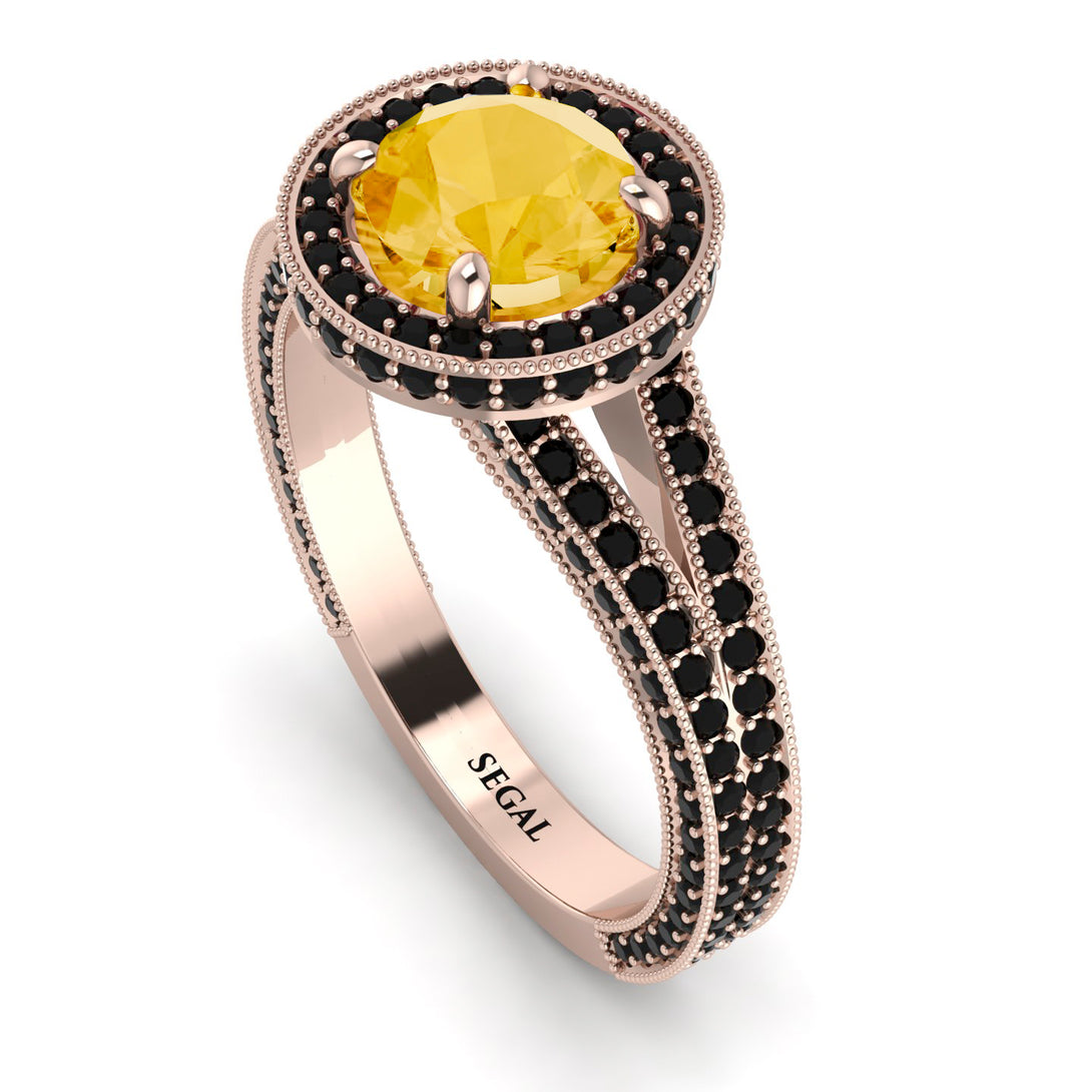Milgrain Round Citrine Engagement Ring - Payton No. 608