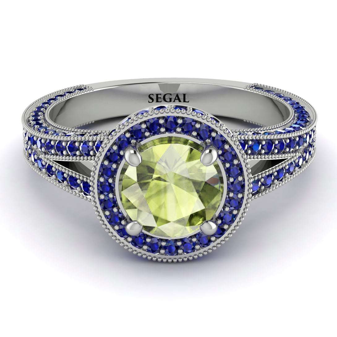 Milgrain Round Peridot Engagement Ring - Payton No. 715