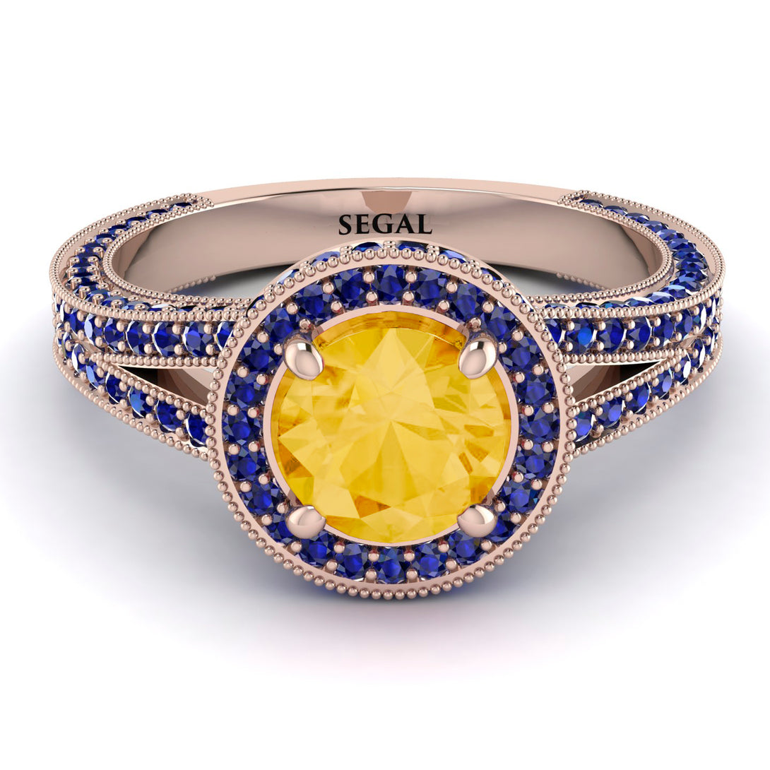 Milgrain Round Citrine Engagement Ring - Payton No. 614