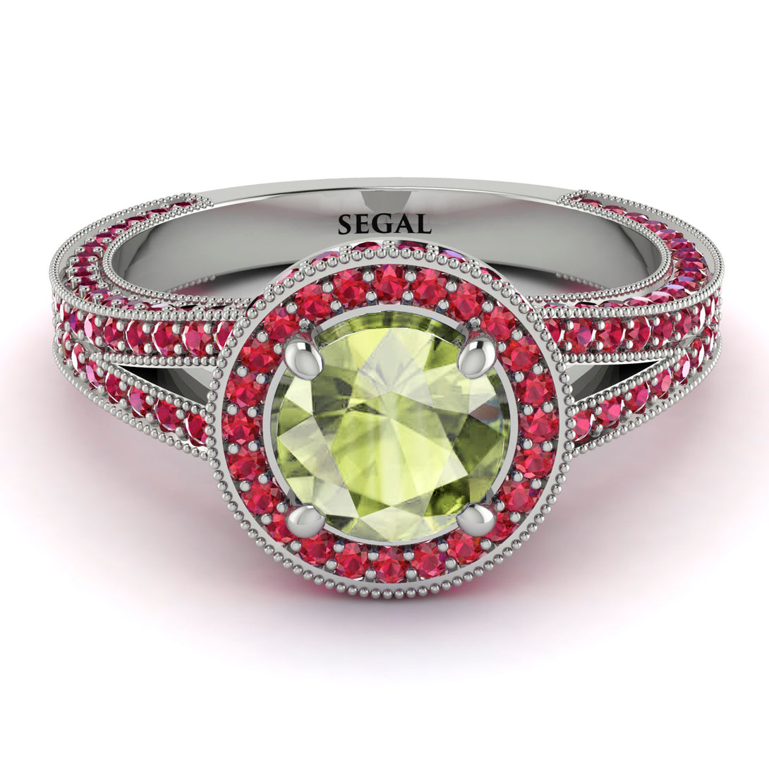 Milgrain Round Peridot Engagement Ring - Payton No. 712
