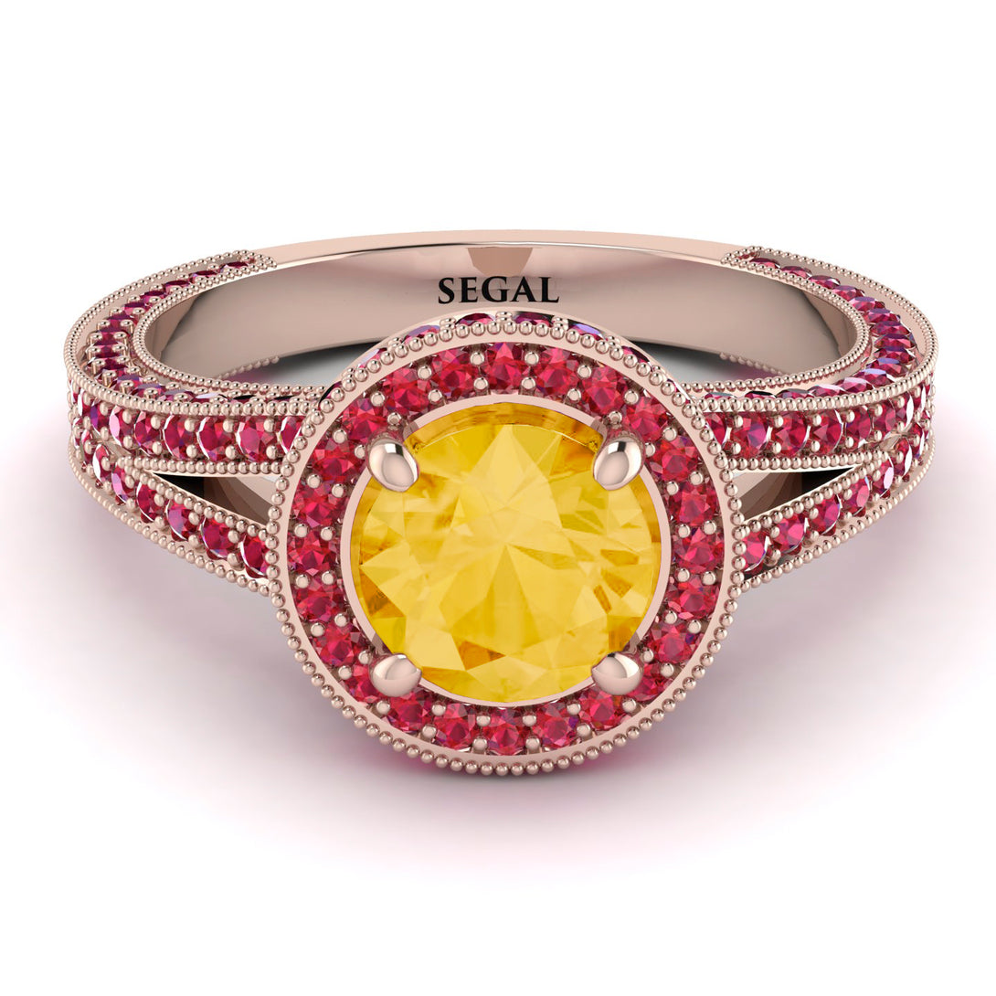 Milgrain Round Citrine Engagement Ring - Payton No. 611