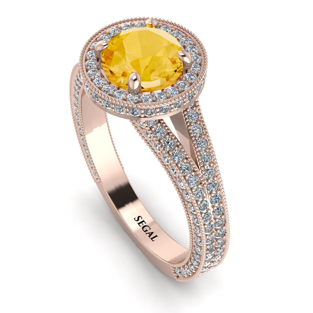 Milgrain Round Citrine Engagement Ring - Payton No. 602