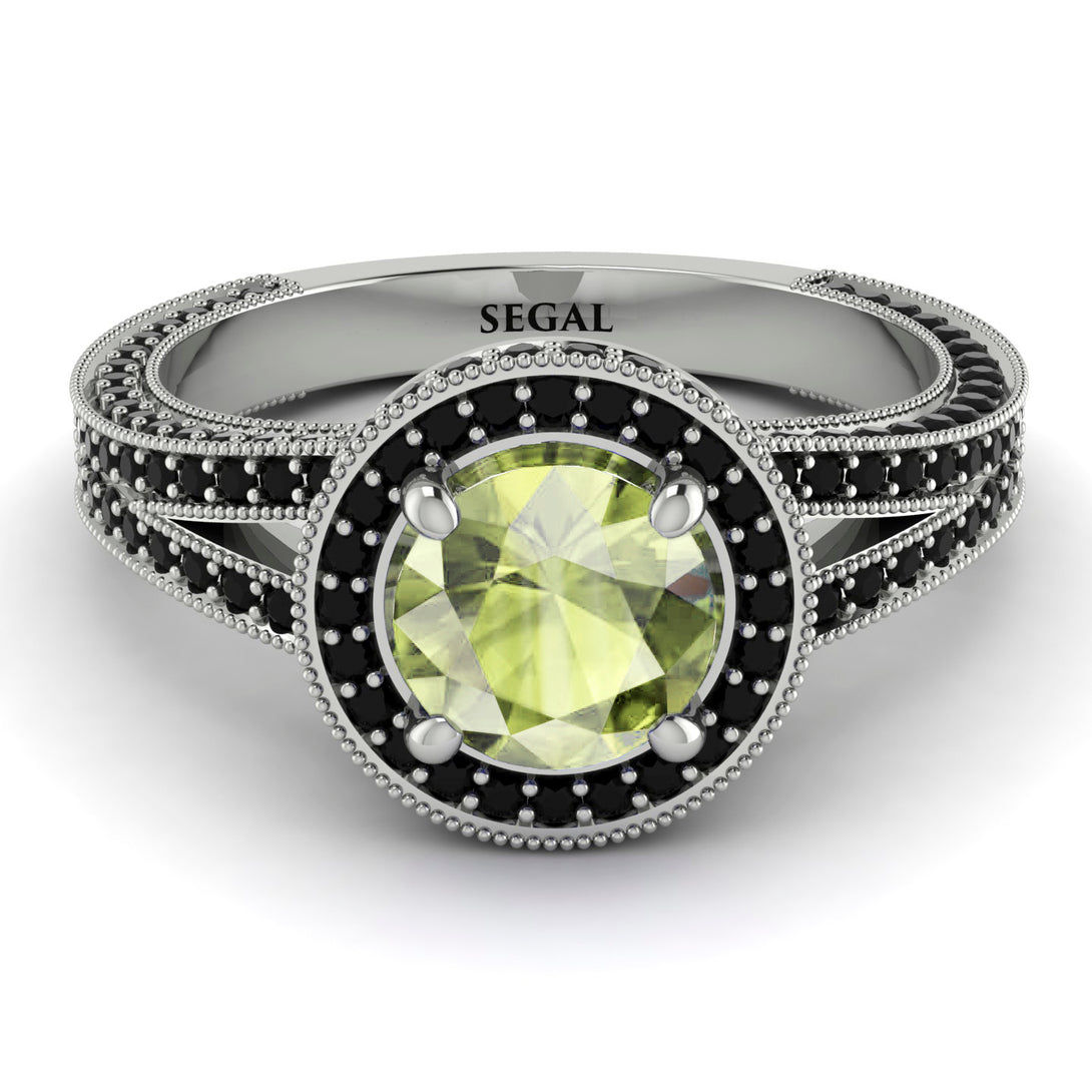 Milgrain Round Peridot Engagement Ring - Payton No. 709