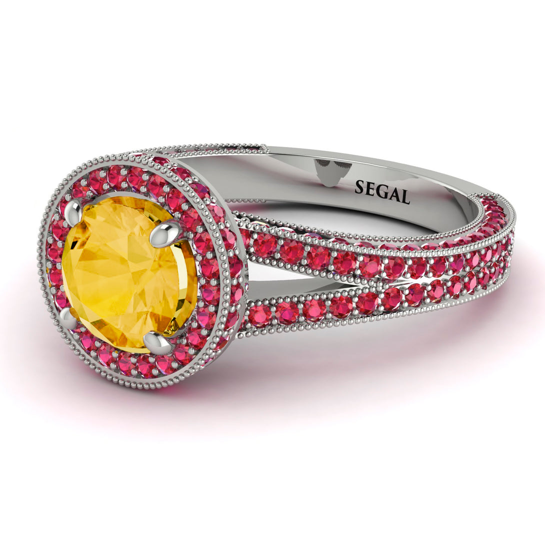 Milgrain Round Citrine Engagement Ring - Payton No. 612