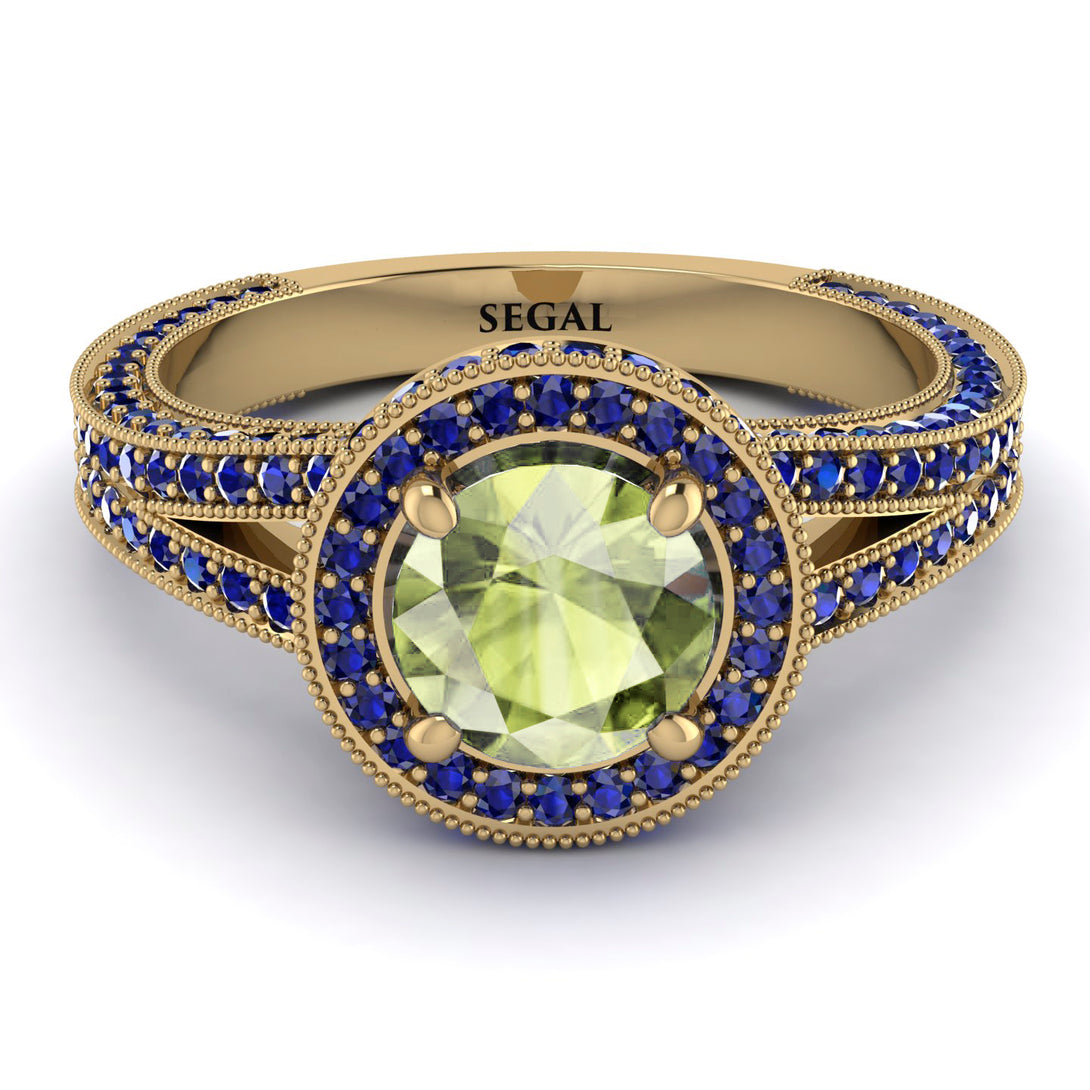 Milgrain Round Peridot Engagement Ring - Payton No. 713