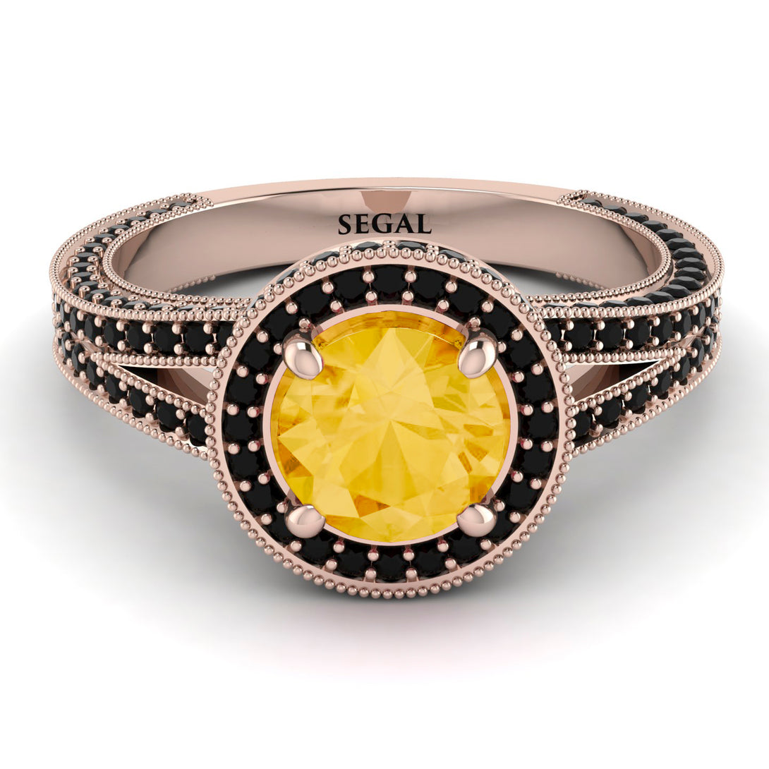 Milgrain Round Citrine Engagement Ring - Payton No. 608