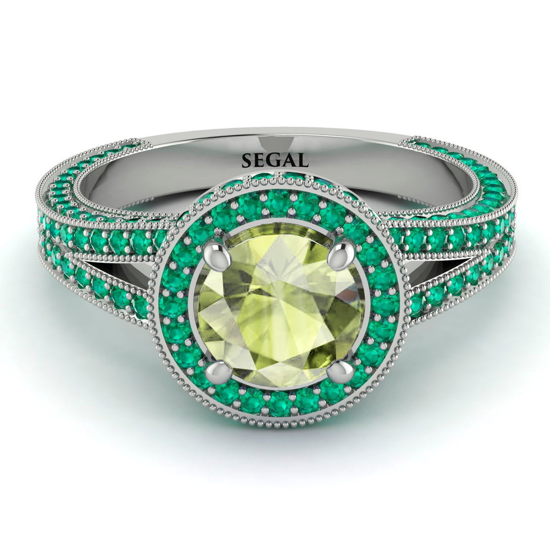 Milgrain Round Peridot Engagement Ring - Payton No. 706