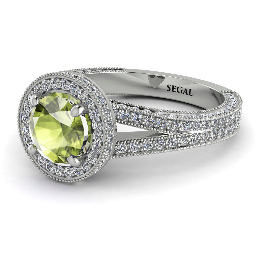 Milgrain Round Peridot Engagement Ring - Payton No. 703