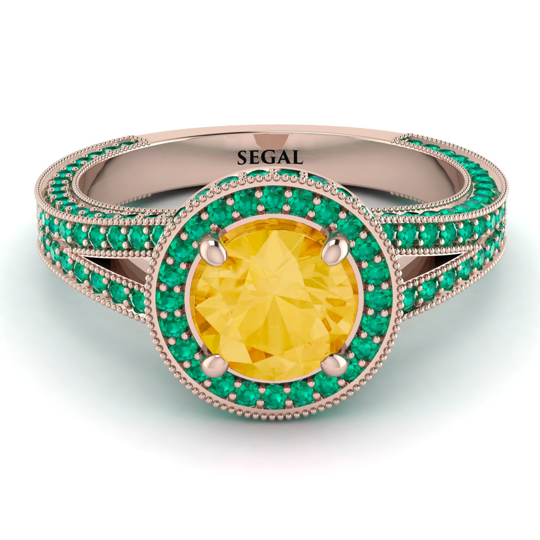 Milgrain Round Citrine Engagement Ring - Payton No. 605