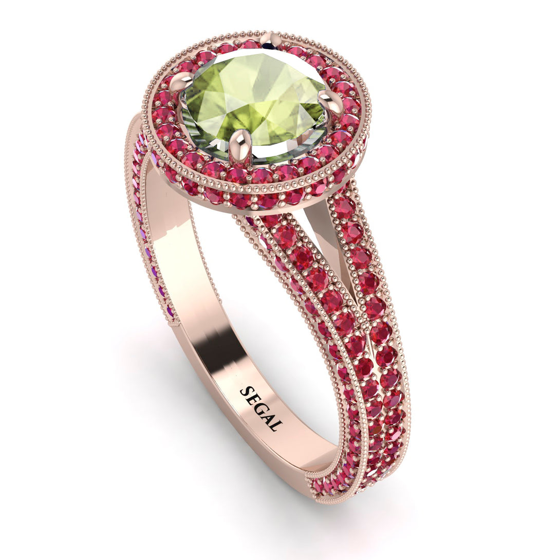 Milgrain Round Peridot Engagement Ring - Payton No. 711