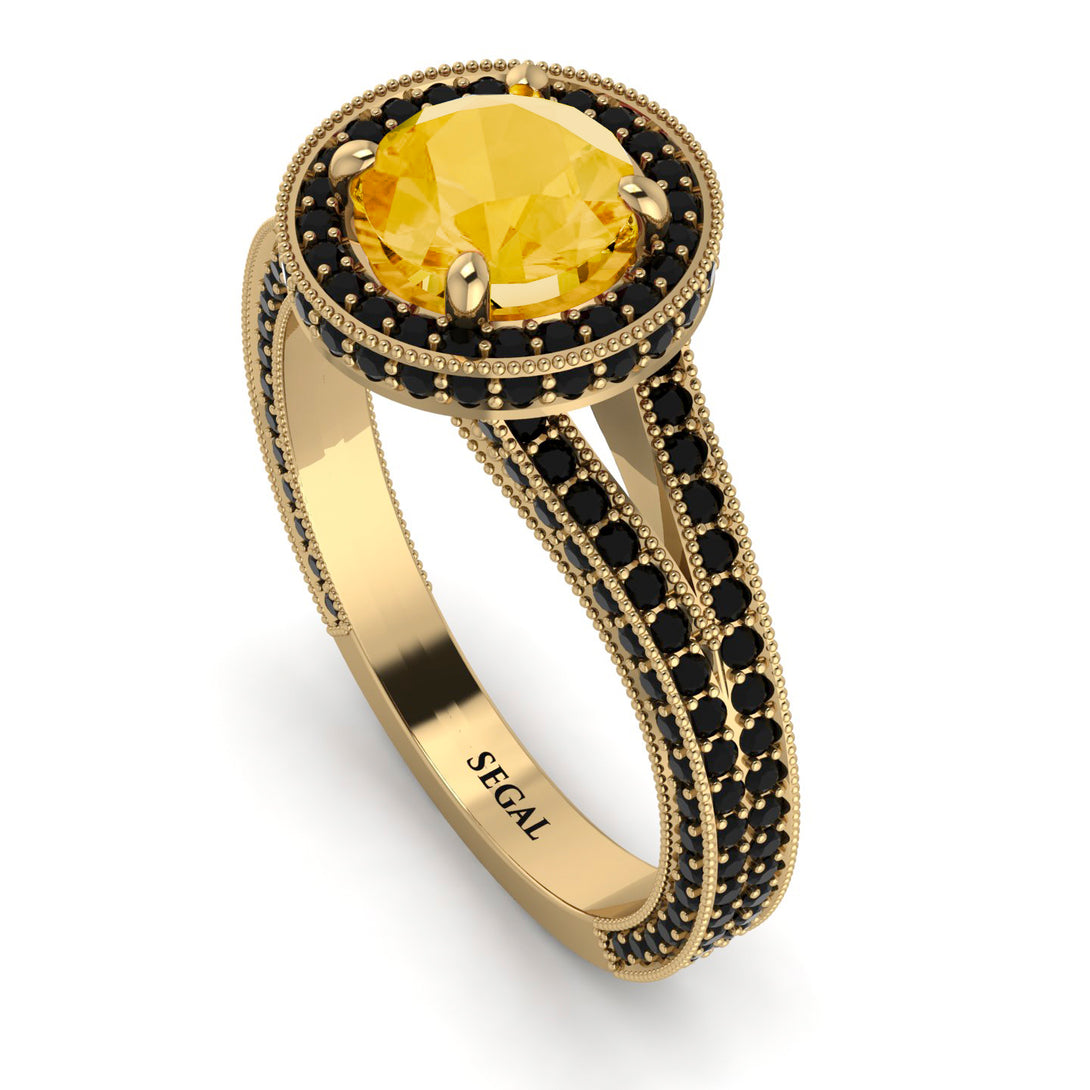 Milgrain Round Citrine Engagement Ring - Payton No. 607