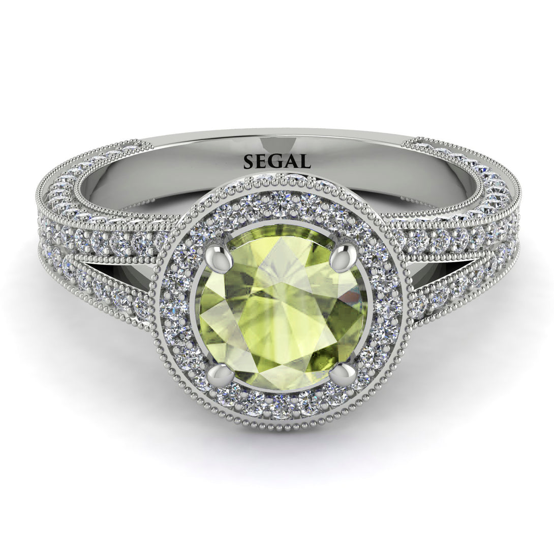 Milgrain Round Peridot Engagement Ring - Payton No. 703
