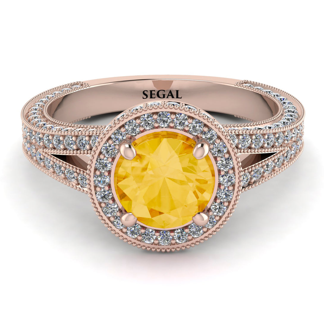 Milgrain Round Citrine Engagement Ring - Payton No. 602