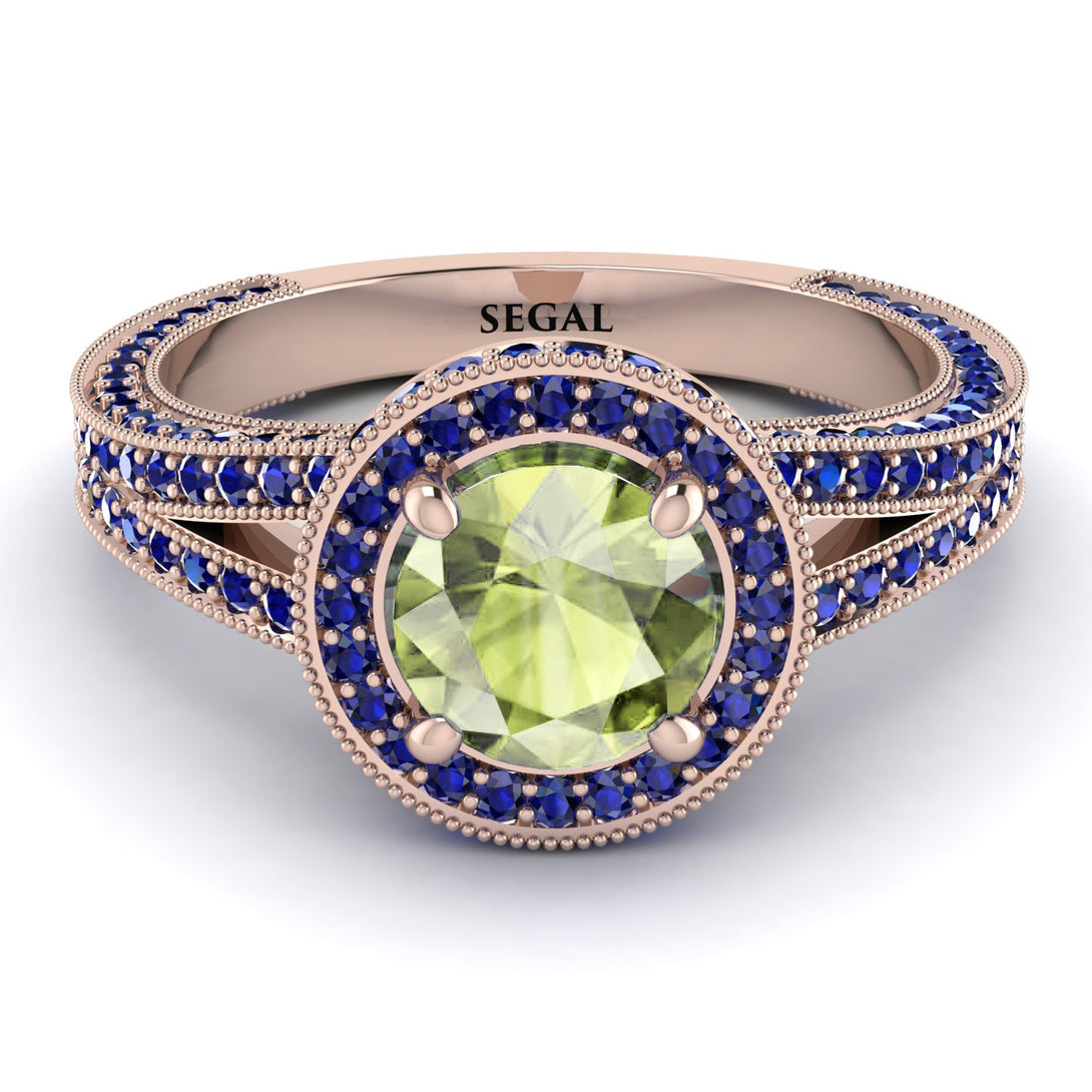 Milgrain Round Peridot Engagement Ring - Payton No. 714