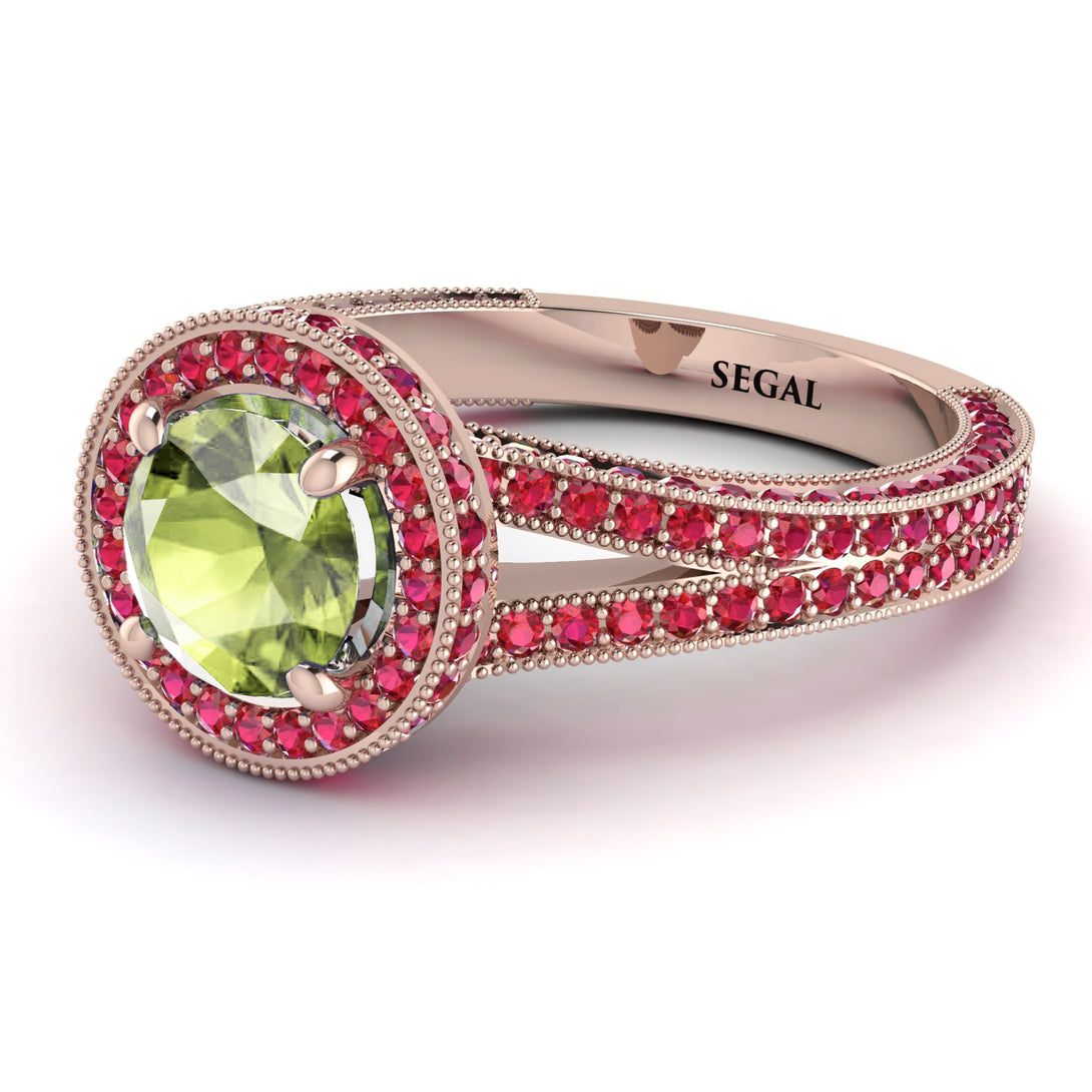 Milgrain Round Peridot Engagement Ring - Payton No. 711