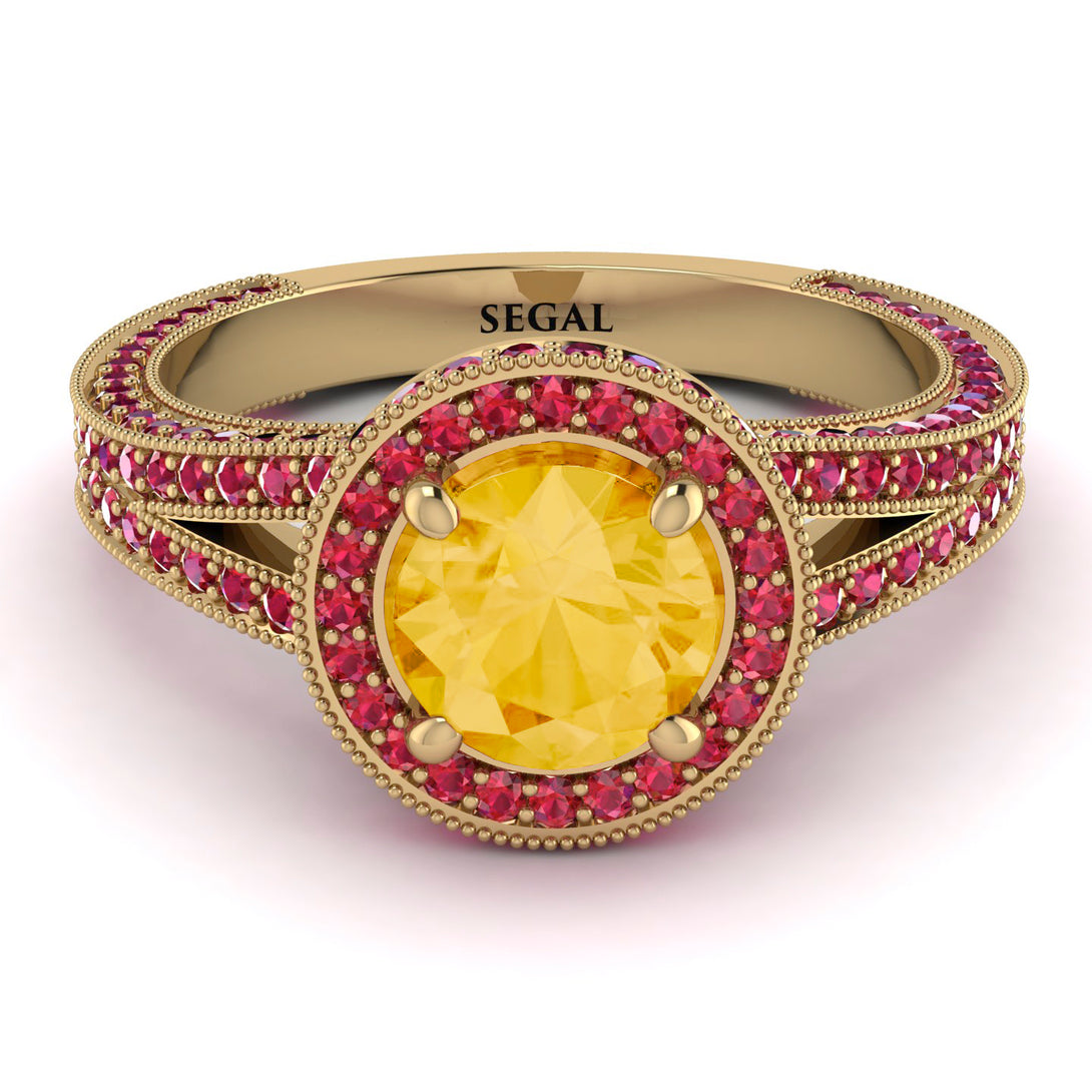 Milgrain Round Citrine Engagement Ring - Payton No. 610