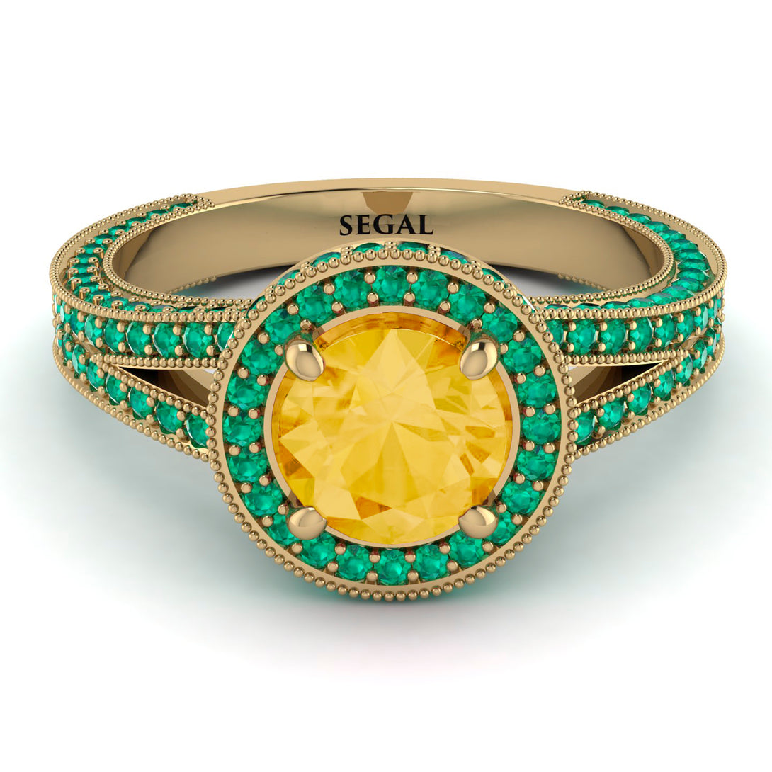 Milgrain Round Citrine Engagement Ring - Payton No. 604