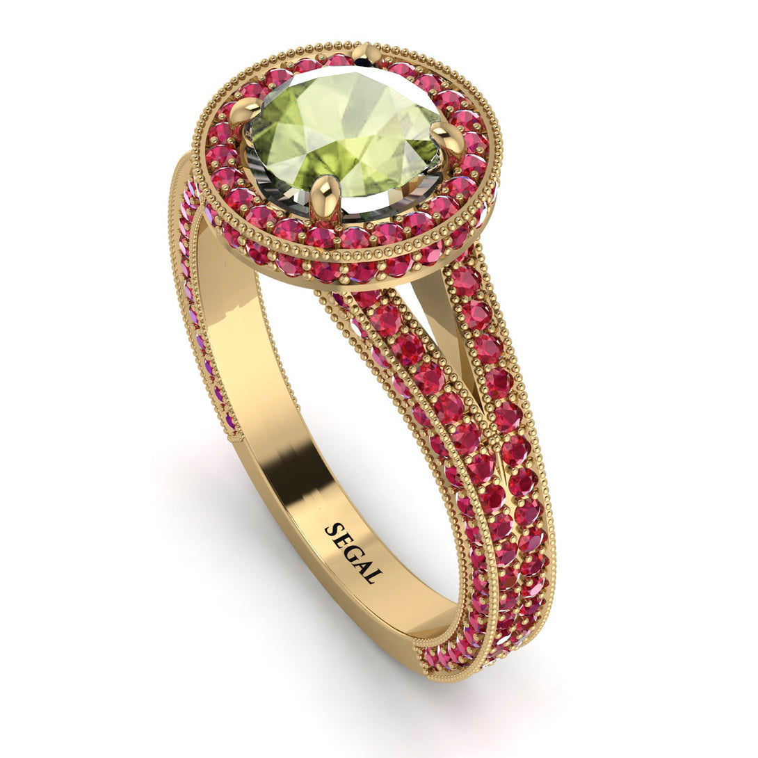Milgrain Round Peridot Engagement Ring - Payton No. 710