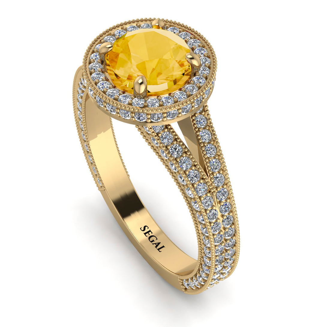 Milgrain Round Citrine Engagement Ring - Payton No. 601