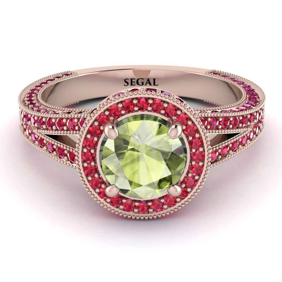 Milgrain Round Peridot Engagement Ring - Payton No. 711