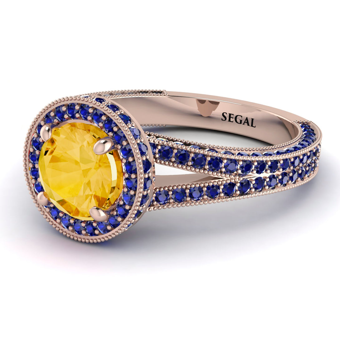 Milgrain Round Citrine Engagement Ring - Payton No. 614