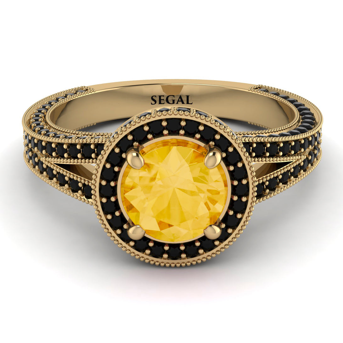 Milgrain Round Citrine Engagement Ring - Payton No. 607
