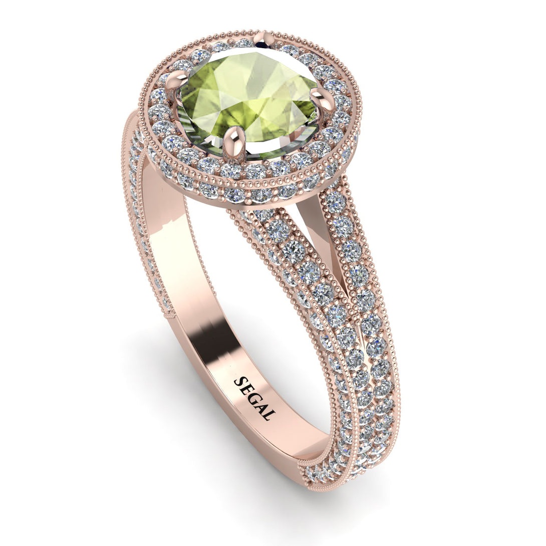Milgrain Round Peridot Engagement Ring - Payton No. 702