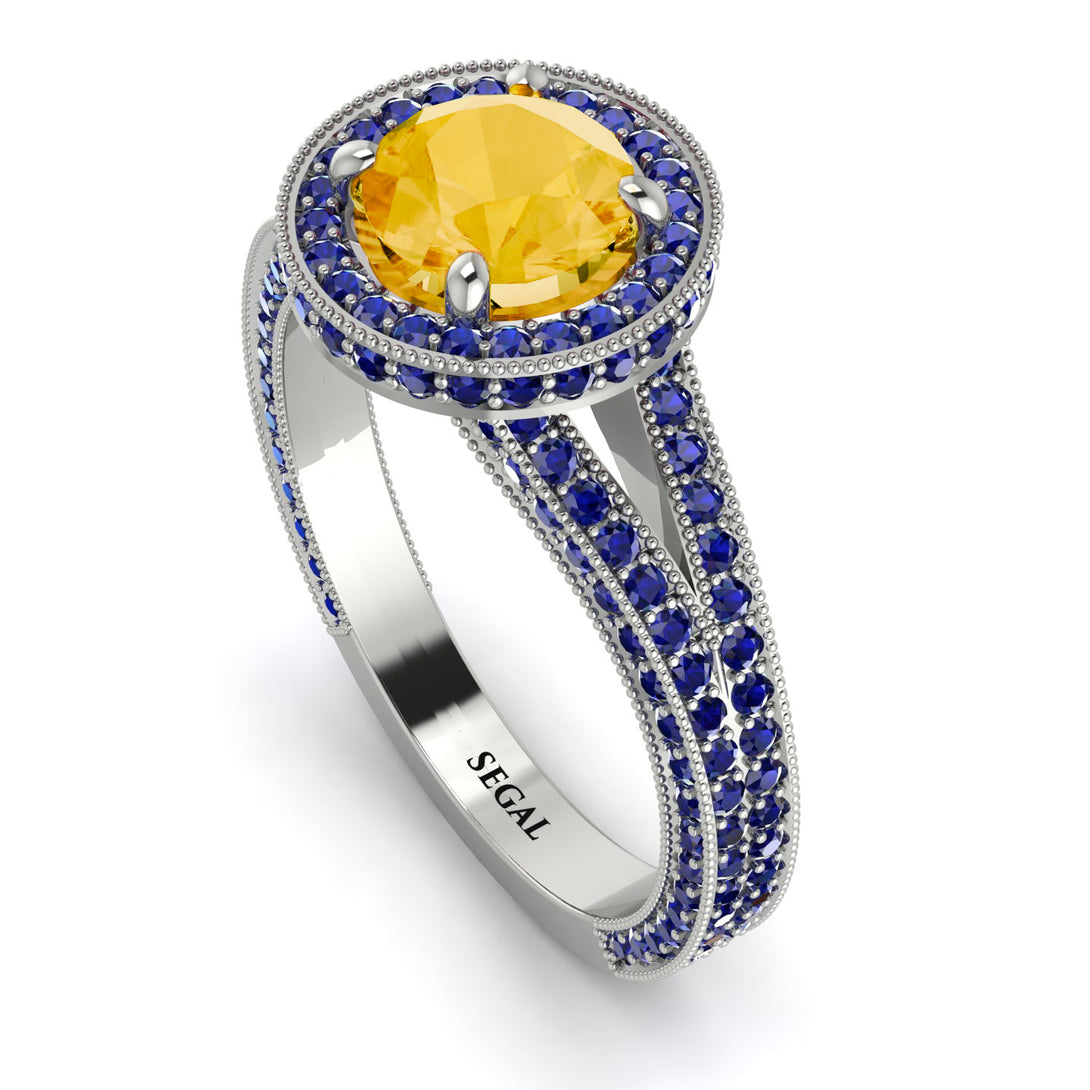 Milgrain Round Citrine Engagement Ring - Payton No. 615