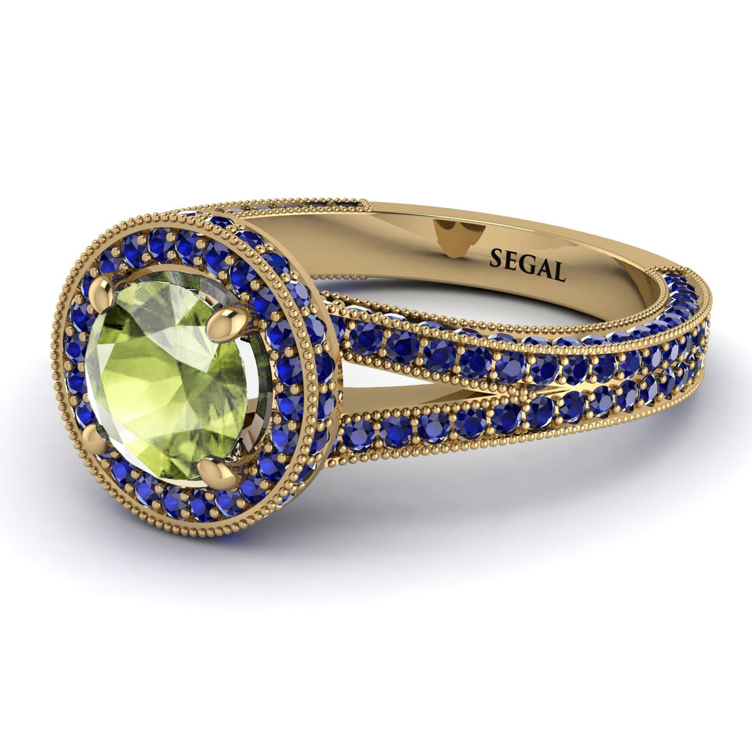 Milgrain Round Peridot Engagement Ring - Payton No. 713