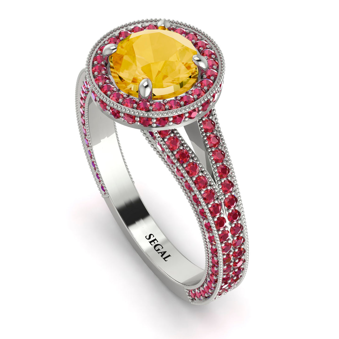 Milgrain Round Citrine Engagement Ring - Payton No. 612